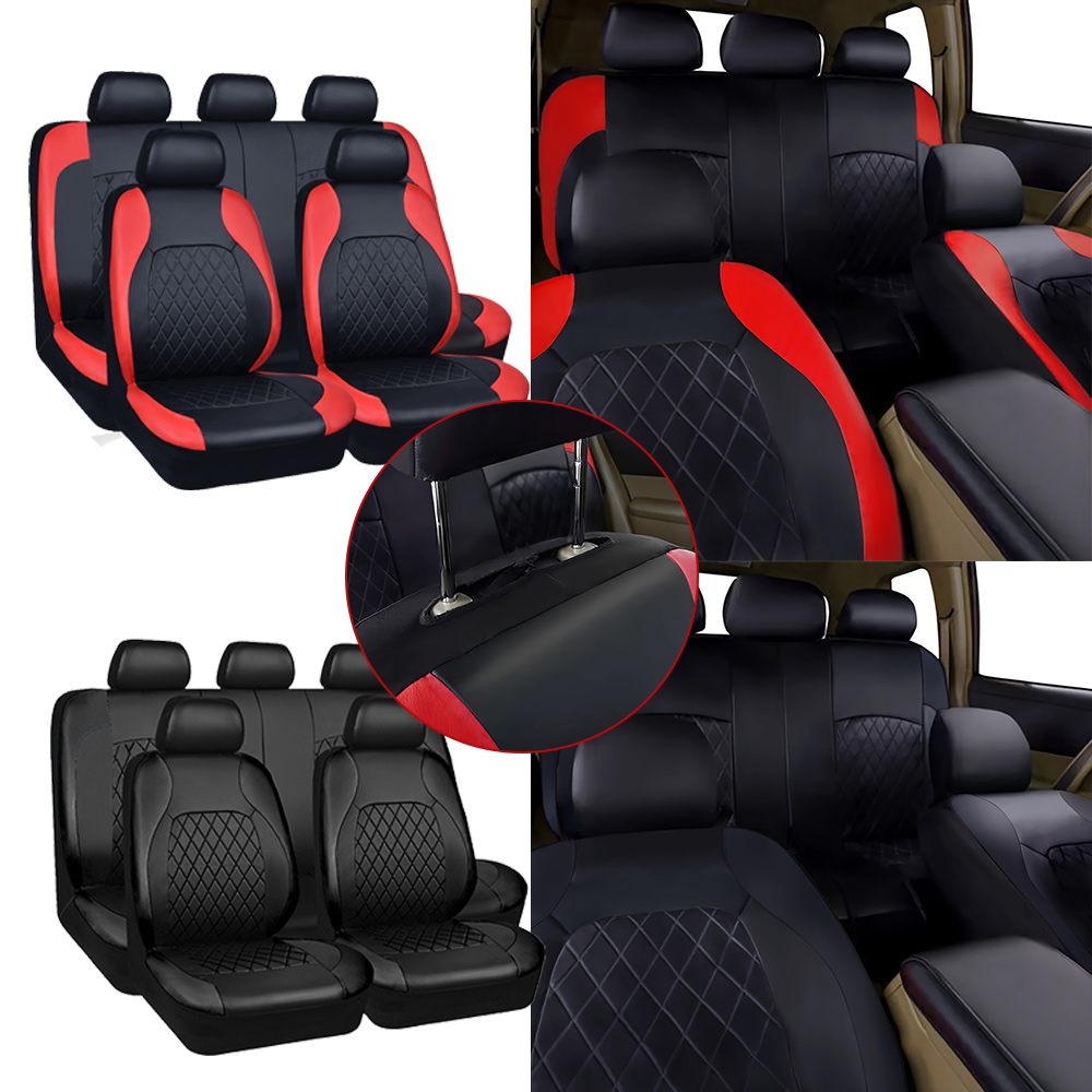 Leather Car Seat Covers Full Set Universal - Housses de Siège Voiture Motif Losange