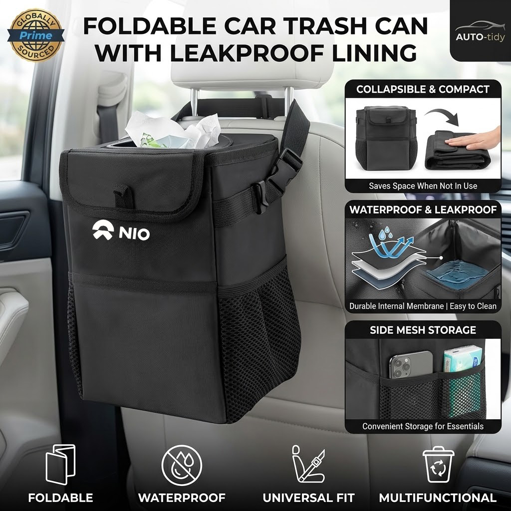 Waterproof Car Trash Can With Lid - Poubelle de voiture pliable, portable, étanche